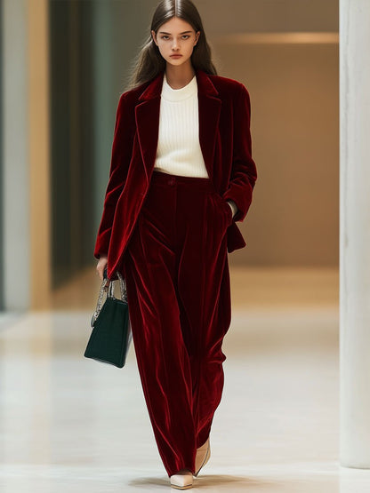 【24-hour shipping out】Casual Loose Retro Solid Color Velvet Pocket Suit Pants