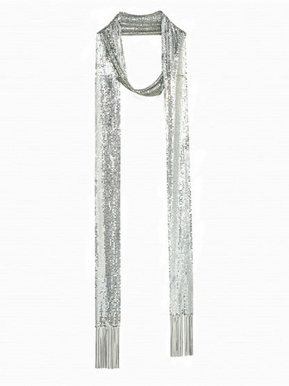 Elegant Textured Metal Sequin Long Scarf